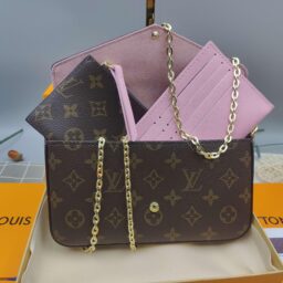 AA-026 Pochette Félicie Monogram pink lining  老花/压花卡夹三合一 粉色内里  35*15*5