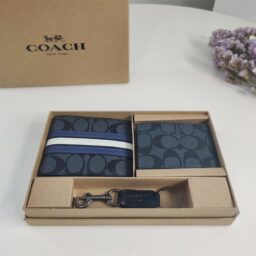 AA-254 Coach小钱包 印花蓝白条  22.5*15*4.5