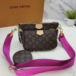 AA-020 Multi Pochette Accessoires rose red 麻将三件套 玫红色带  25*15*6